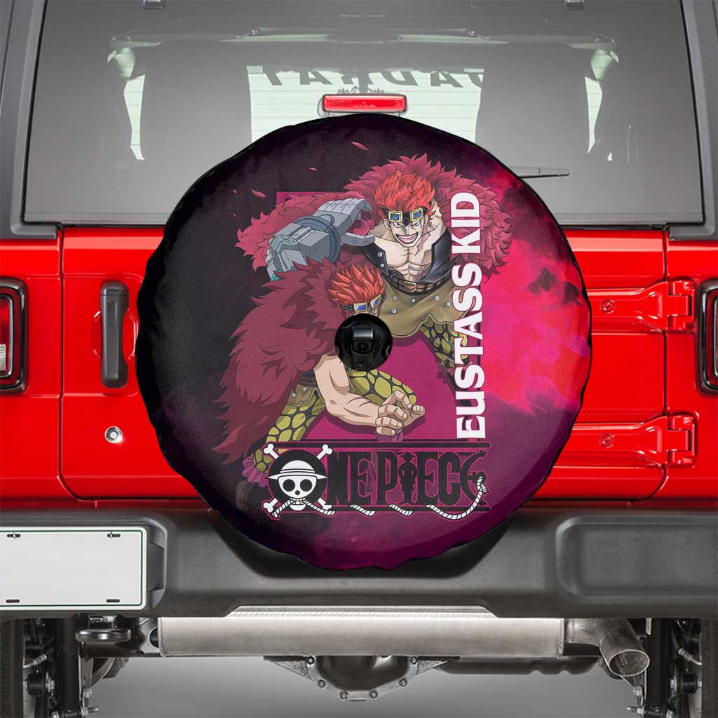 Eustass Kid One Piece Theme Red and Black Grunge Design Spare Tire Cover with Mechanical Arm and Pirate Emblem - The Mazicc