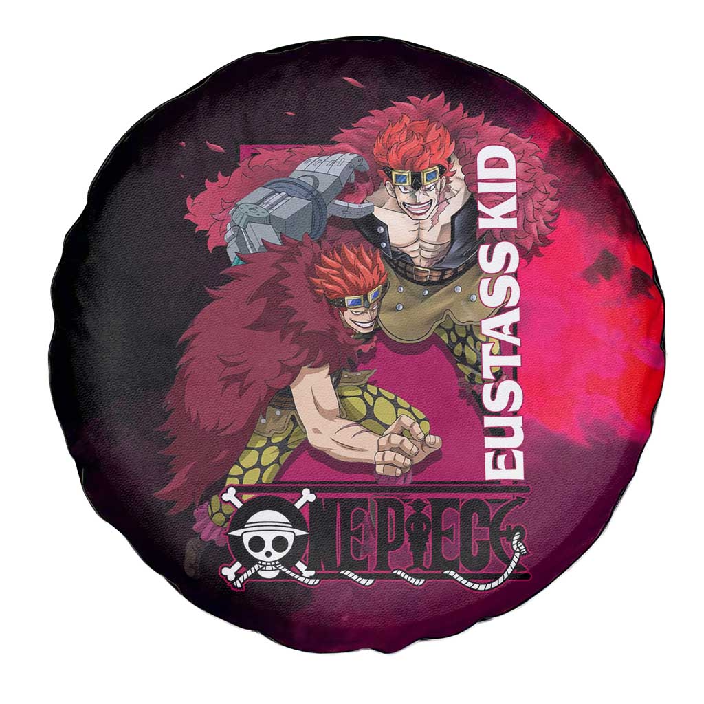 Eustass Kid One Piece Theme Red and Black Grunge Design Spare Tire Cover with Mechanical Arm and Pirate Emblem - The Mazicc
