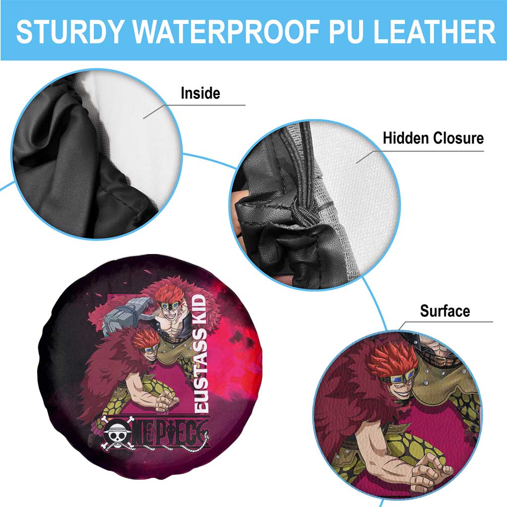Eustass Kid One Piece Theme Red and Black Grunge Design Spare Tire Cover with Mechanical Arm and Pirate Emblem - The Mazicc