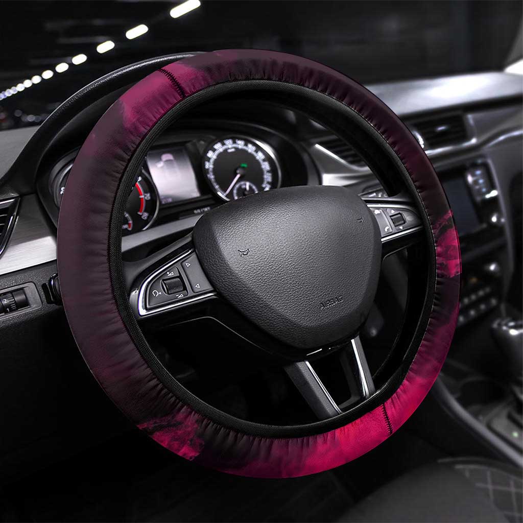 Eustass Kid One Piece Theme Red and Black Grunge Design Steering Wheel Cover with Mechanical Arm and Pirate Emblem - The Mazicc