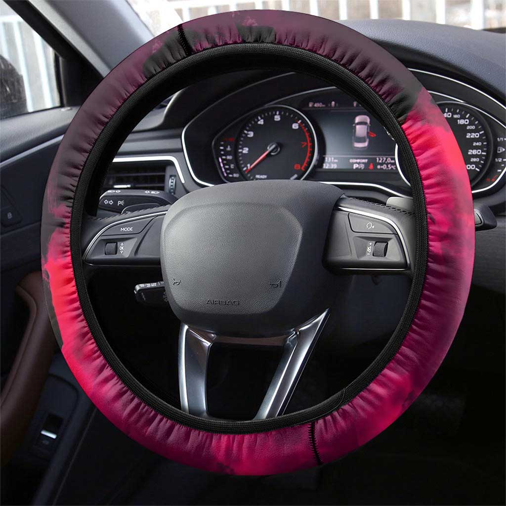Eustass Kid One Piece Theme Red and Black Grunge Design Steering Wheel Cover with Mechanical Arm and Pirate Emblem - The Mazicc