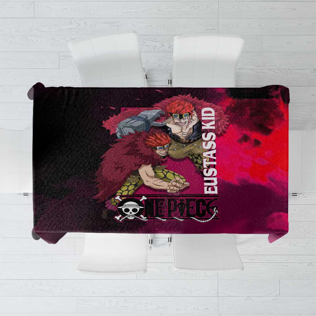 Eustass Kid One Piece Theme Red and Black Grunge Design Tablecloth with Mechanical Arm and Pirate Emblem - The Mazicc