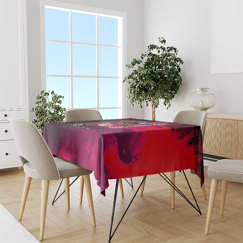 Eustass Kid One Piece Theme Red and Black Grunge Design Tablecloth with Mechanical Arm and Pirate Emblem - The Mazicc