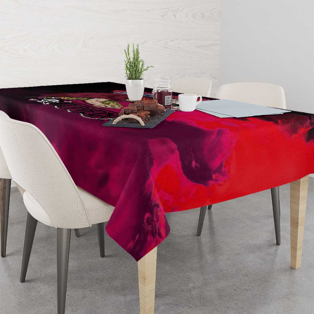 Eustass Kid One Piece Theme Red and Black Grunge Design Tablecloth with Mechanical Arm and Pirate Emblem - The Mazicc