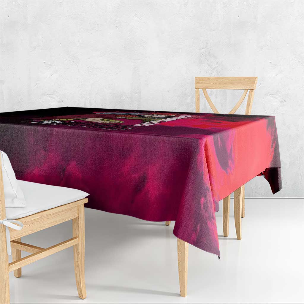 Eustass Kid One Piece Theme Red and Black Grunge Design Tablecloth with Mechanical Arm and Pirate Emblem - The Mazicc
