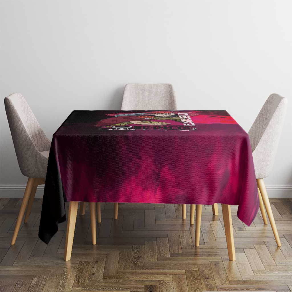 Eustass Kid One Piece Theme Red and Black Grunge Design Tablecloth with Mechanical Arm and Pirate Emblem - The Mazicc
