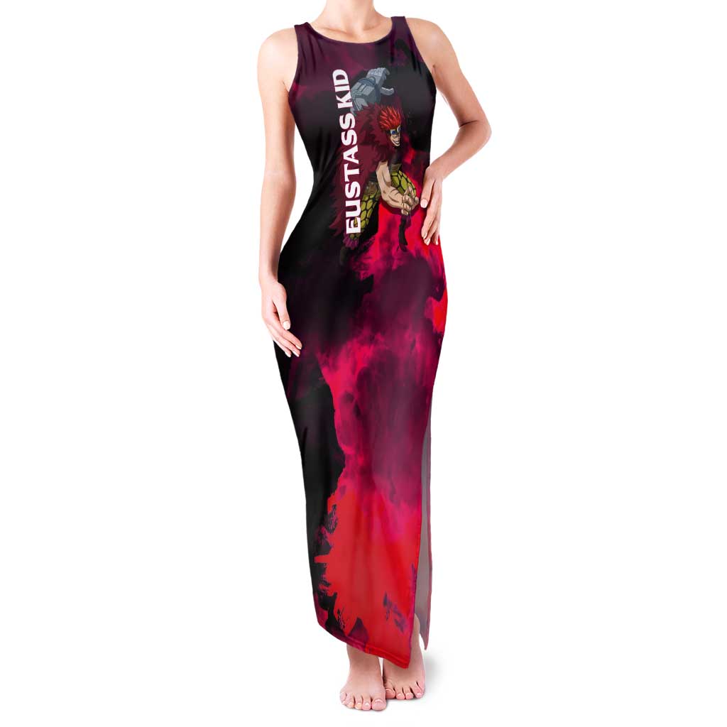 Eustass Kid One Piece Theme Red and Black Grunge Design Tank Maxi Dress with Mechanical Arm and Pirate Emblem - The Mazicc