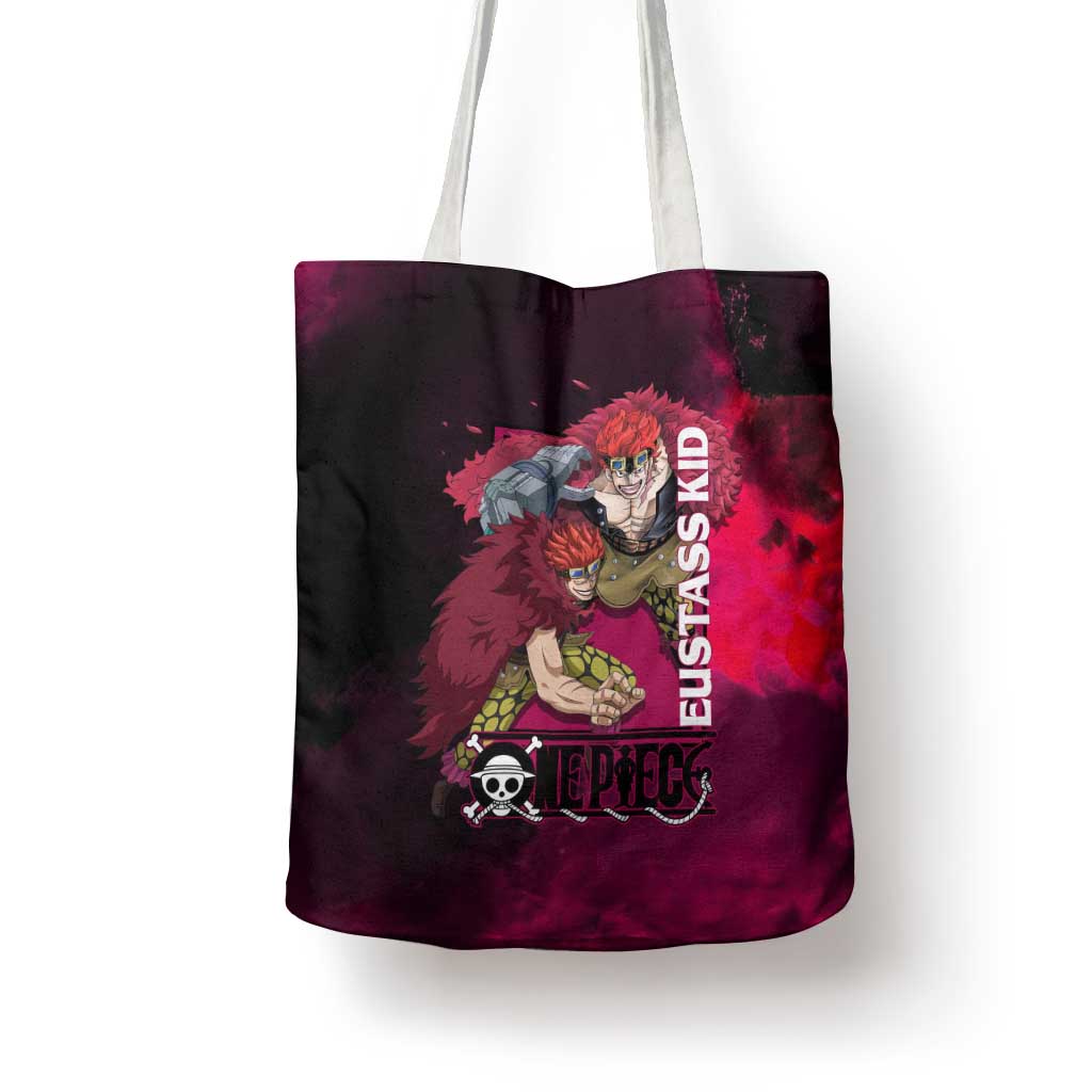 Eustass Kid One Piece Theme Red and Black Grunge Design Tote Bag with Mechanical Arm and Pirate Emblem - The Mazicc