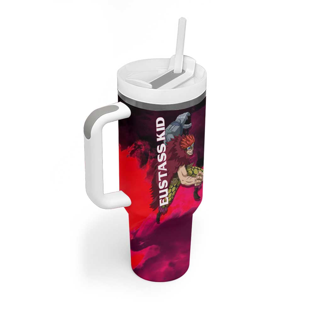 Eustass Kid One Piece Theme Red and Black Grunge Design Tumbler With Handle with Mechanical Arm and Pirate Emblem - The Mazicc