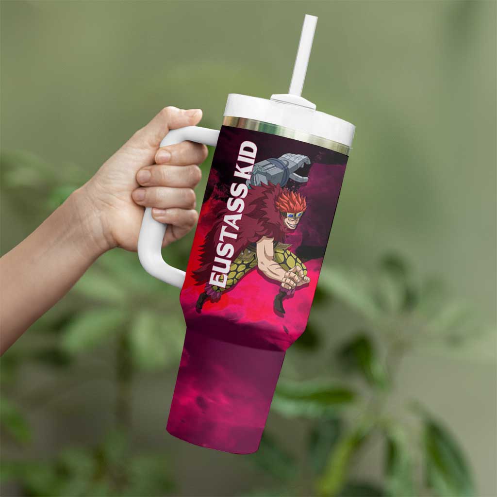 Eustass Kid One Piece Theme Red and Black Grunge Design Tumbler With Handle with Mechanical Arm and Pirate Emblem - The Mazicc