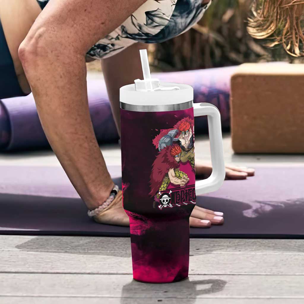 Eustass Kid One Piece Theme Red and Black Grunge Design Tumbler With Handle with Mechanical Arm and Pirate Emblem - The Mazicc