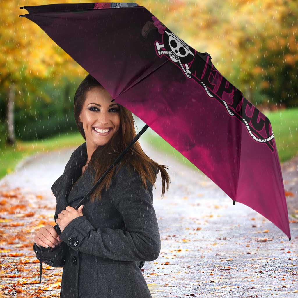 Eustass Kid One Piece Theme Red and Black Grunge Design Umbrella with Mechanical Arm and Pirate Emblem - The Mazicc