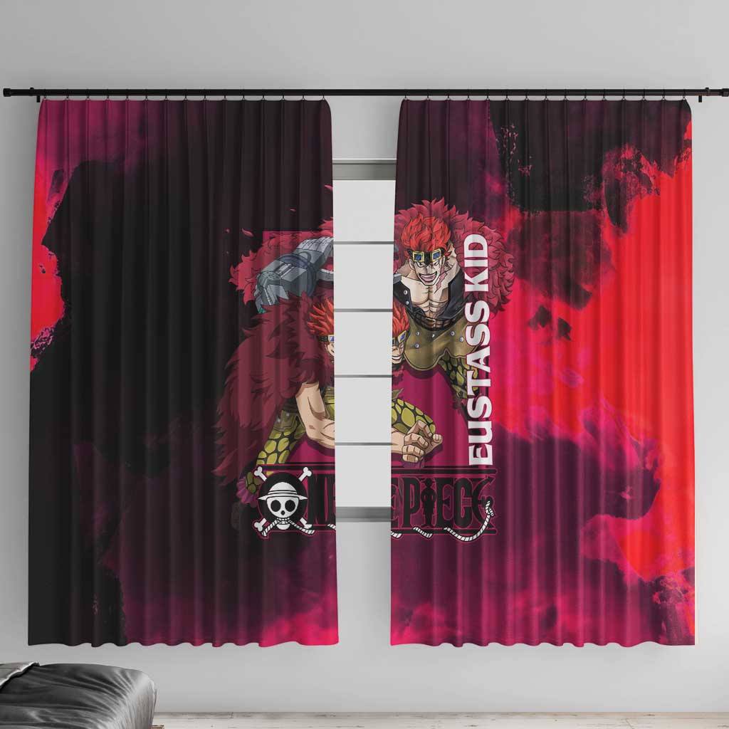 Eustass Kid One Piece Theme Red and Black Grunge Design Window Curtain with Mechanical Arm and Pirate Emblem - The Mazicc
