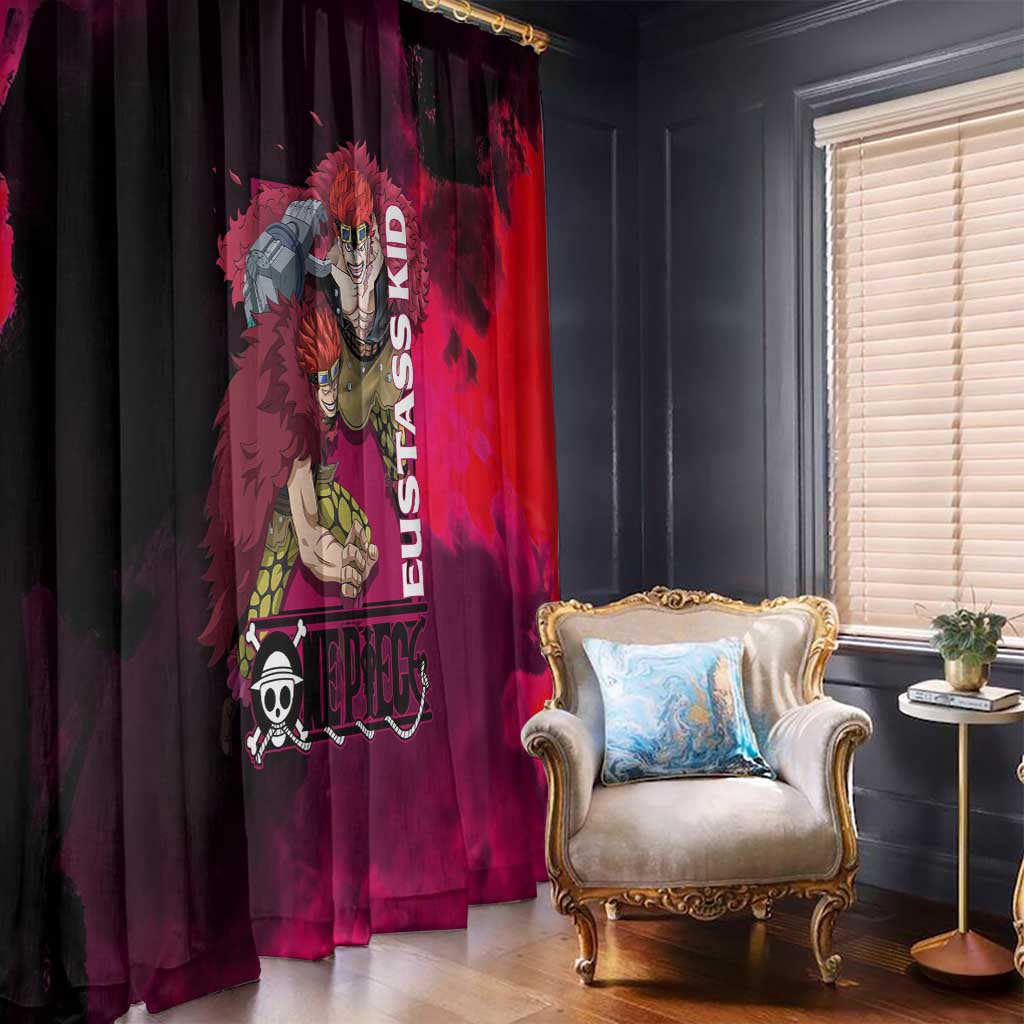 Eustass Kid One Piece Theme Red and Black Grunge Design Window Curtain with Mechanical Arm and Pirate Emblem - The Mazicc