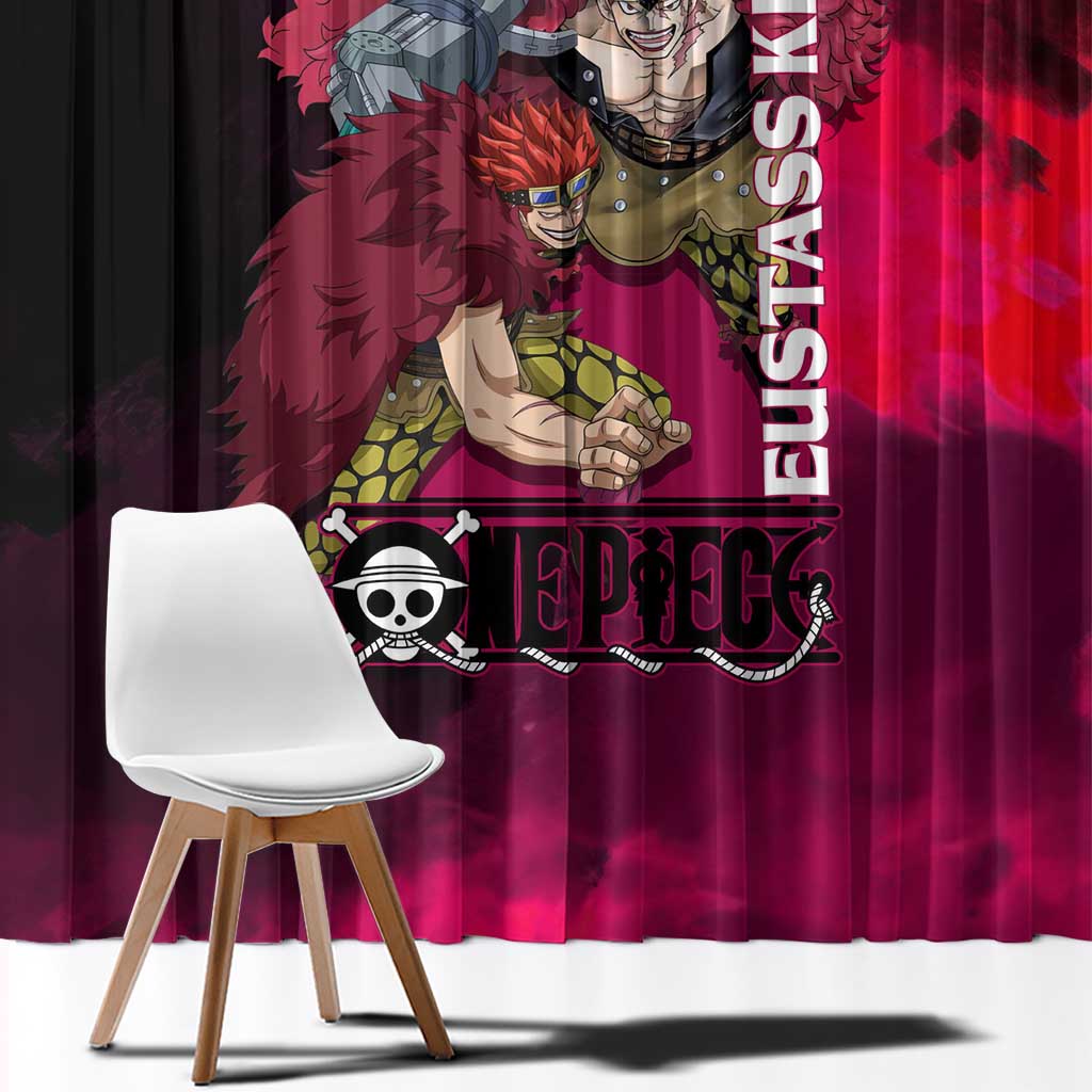 Eustass Kid One Piece Theme Red and Black Grunge Design Window Curtain with Mechanical Arm and Pirate Emblem - The Mazicc