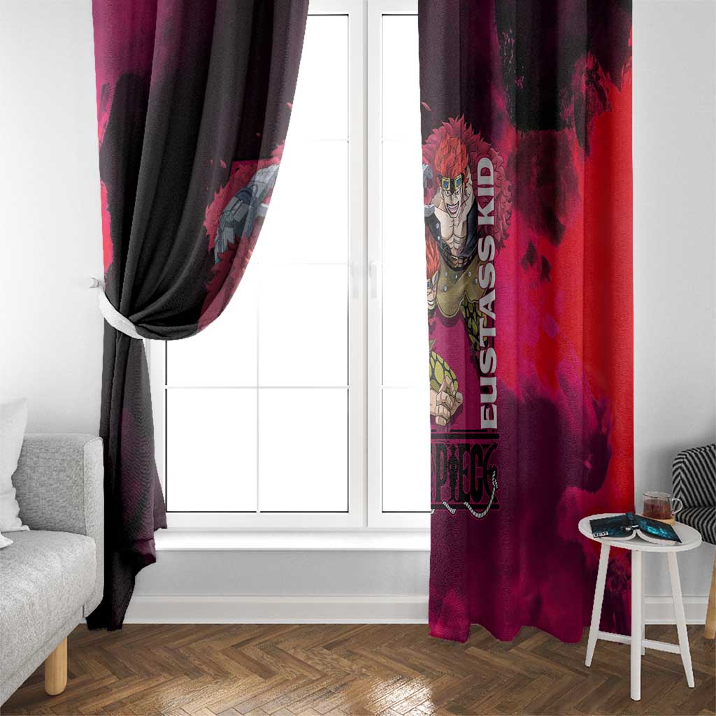 Eustass Kid One Piece Theme Red and Black Grunge Design Window Curtain with Mechanical Arm and Pirate Emblem - The Mazicc