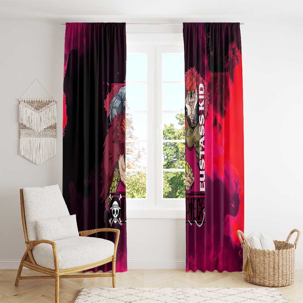 Eustass Kid One Piece Theme Red and Black Grunge Design Window Curtain with Mechanical Arm and Pirate Emblem - The Mazicc