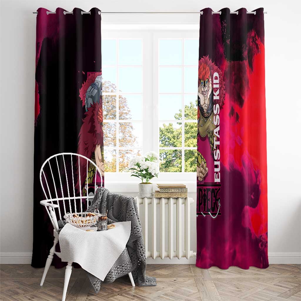 Eustass Kid One Piece Theme Red and Black Grunge Design Window Curtain with Mechanical Arm and Pirate Emblem - The Mazicc