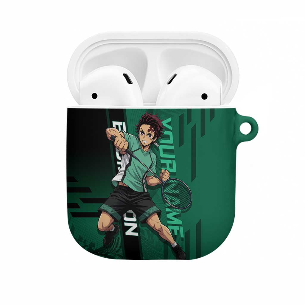 Personalized Tanjiro Badminton Green Action Pose AirPods Case Dynamic Sports Design - The Mazicc