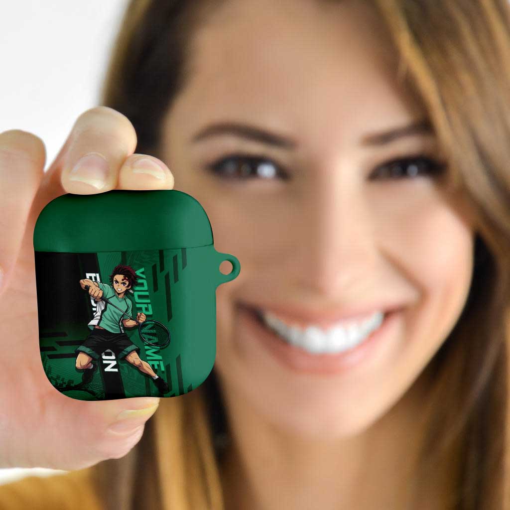 Personalized Tanjiro Badminton Green Action Pose AirPods Case Dynamic Sports Design - The Mazicc