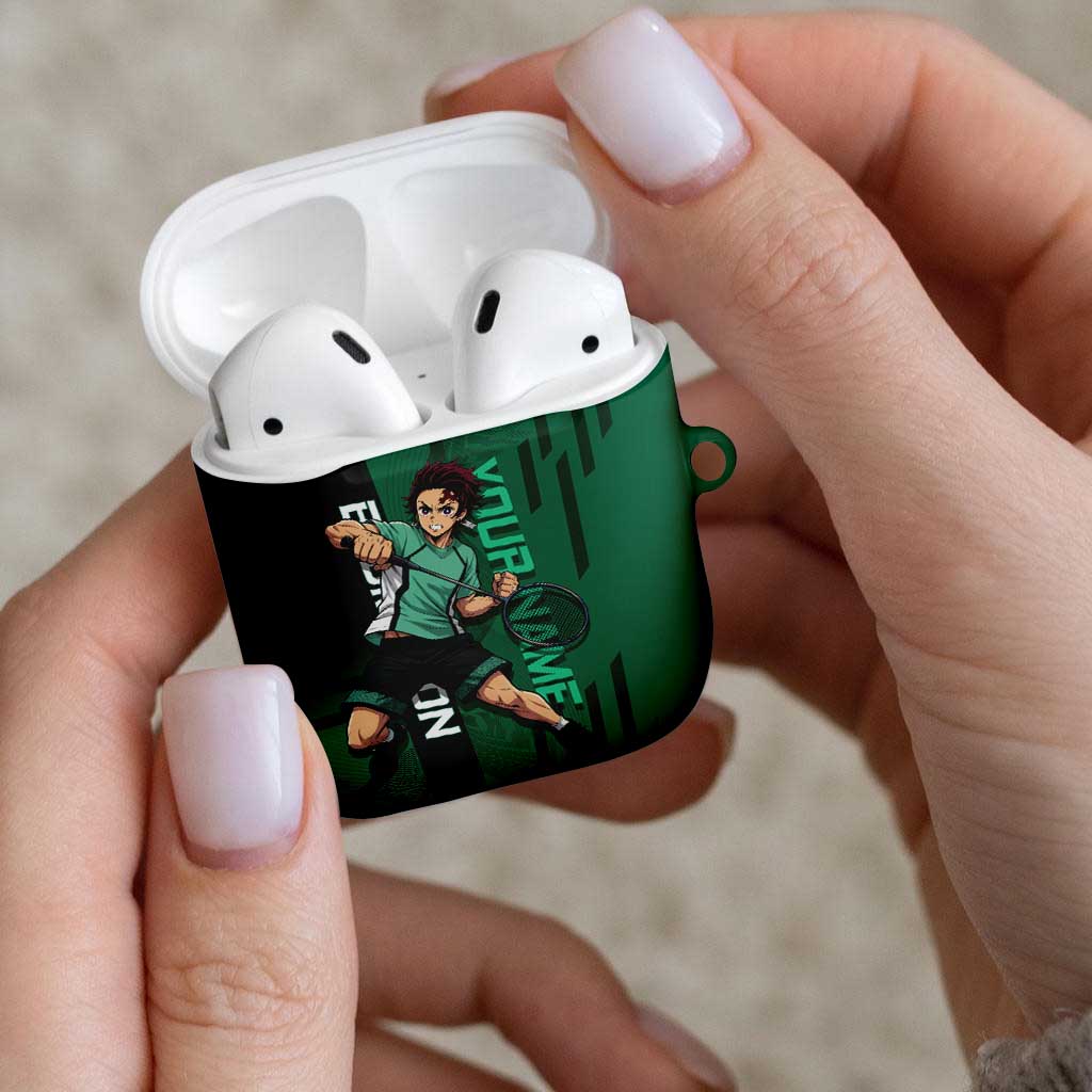 Personalized Tanjiro Badminton Green Action Pose AirPods Case Dynamic Sports Design - The Mazicc
