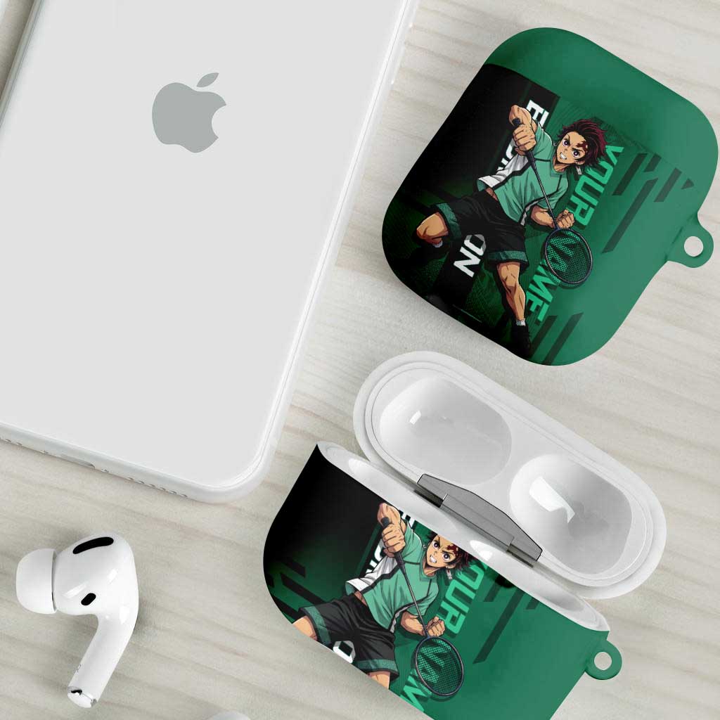 Personalized Tanjiro Badminton Green Action Pose AirPods Case Dynamic Sports Design - The Mazicc