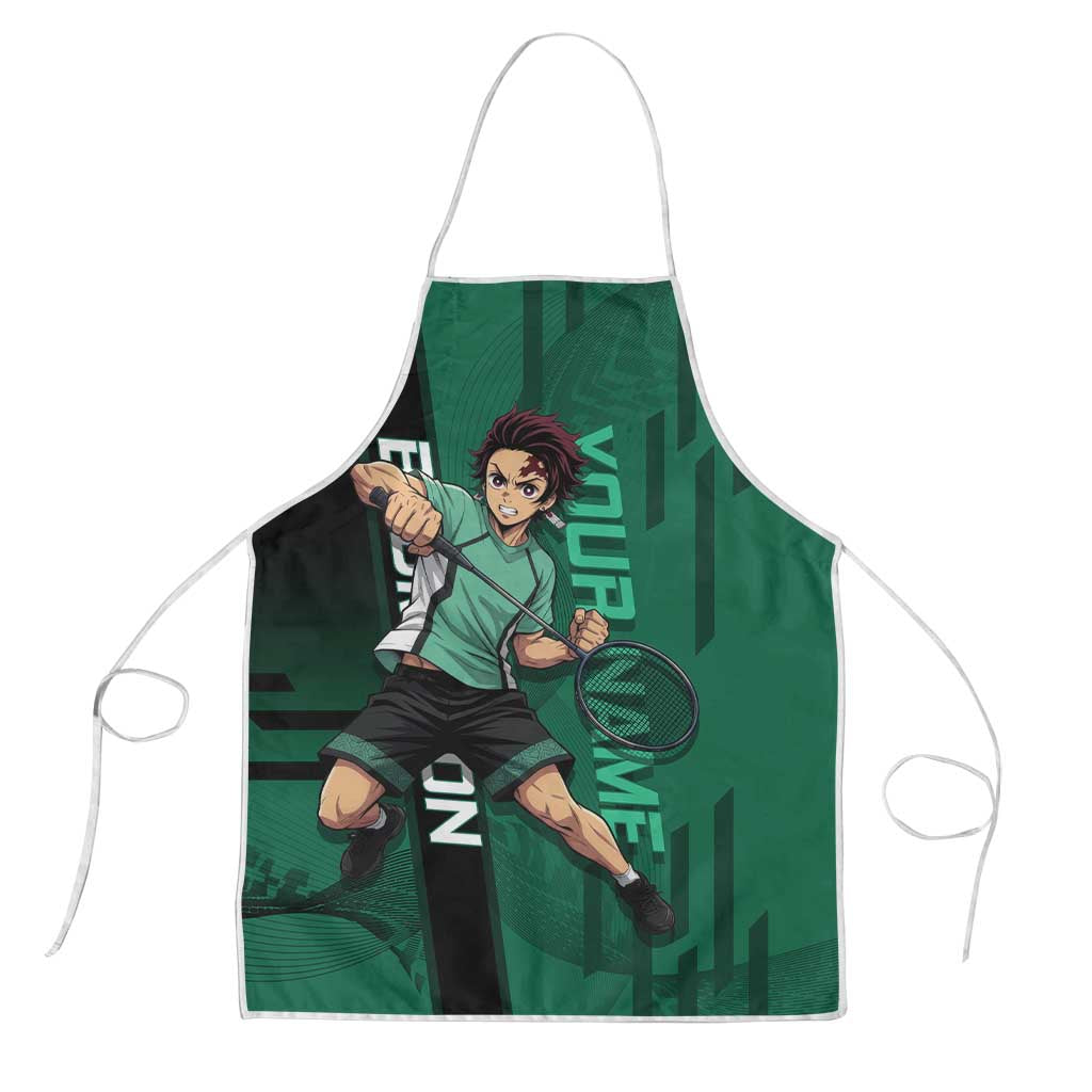 Personalized Tanjiro Badminton Green Action Pose Apron Dynamic Sports Design - The Mazicc