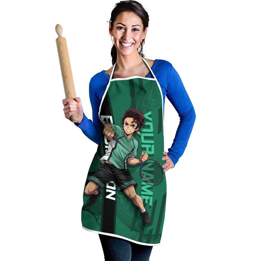 Personalized Tanjiro Badminton Green Action Pose Apron Dynamic Sports Design - The Mazicc