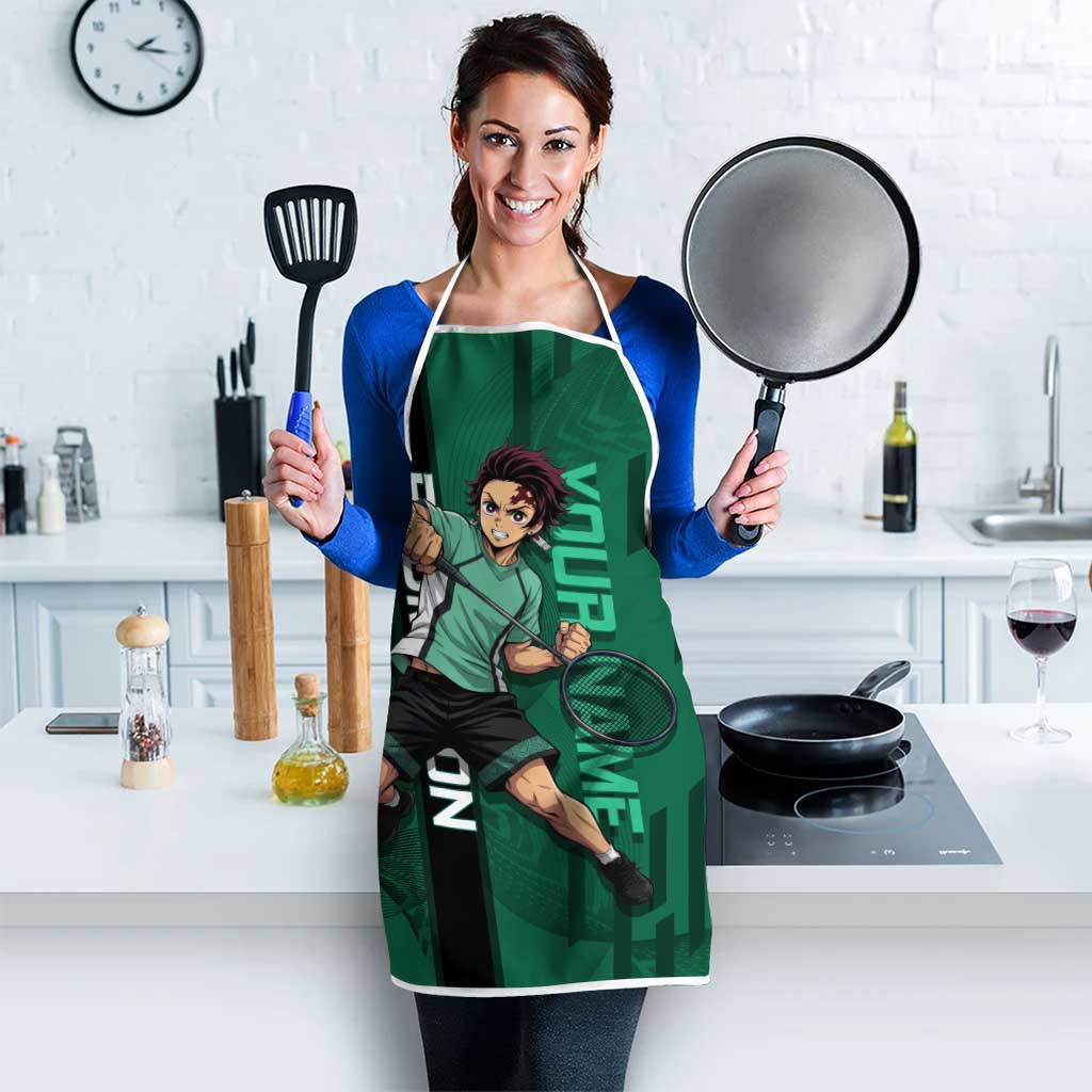Personalized Tanjiro Badminton Green Action Pose Apron Dynamic Sports Design - The Mazicc