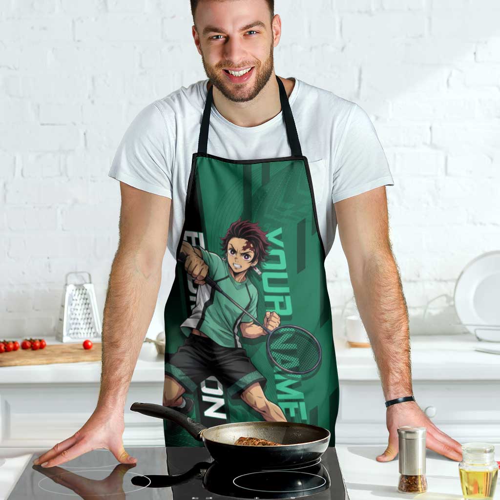 Personalized Tanjiro Badminton Green Action Pose Apron Dynamic Sports Design - The Mazicc