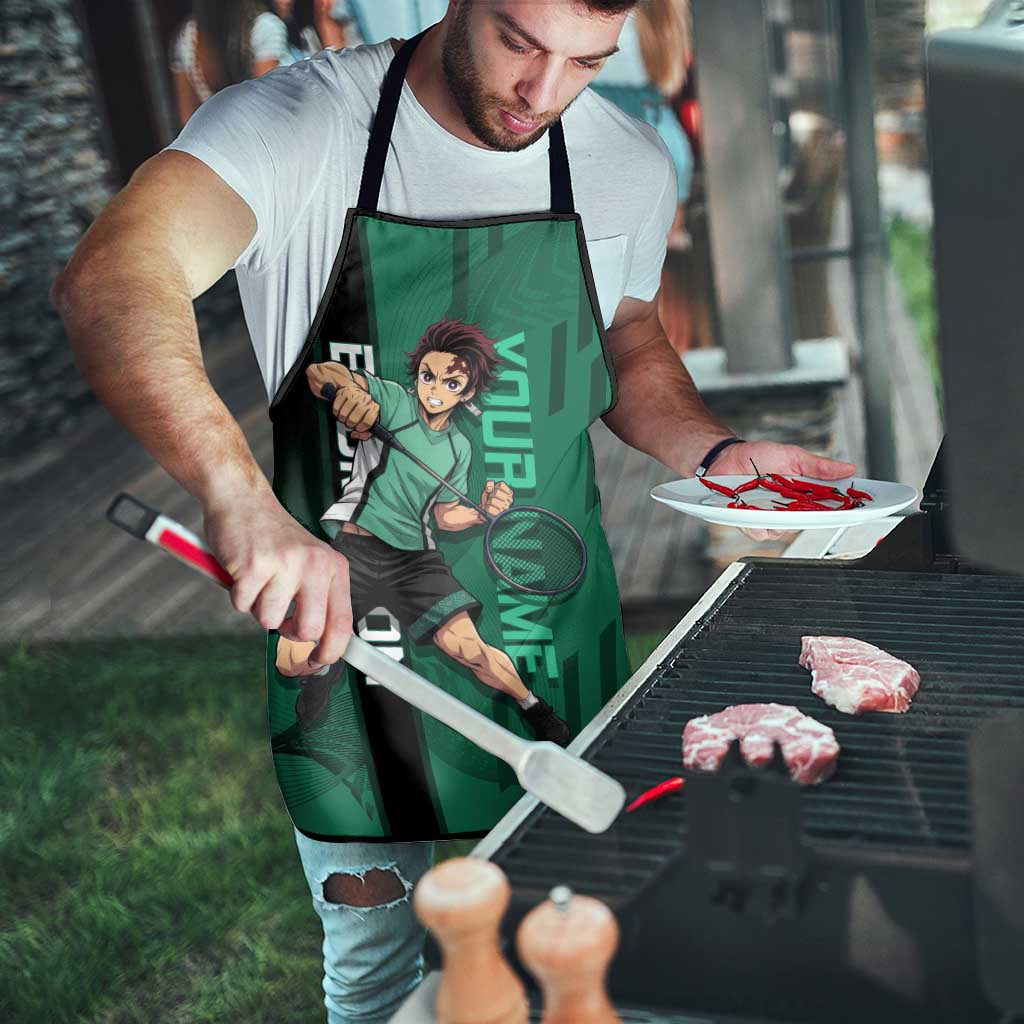 Personalized Tanjiro Badminton Green Action Pose Apron Dynamic Sports Design - The Mazicc
