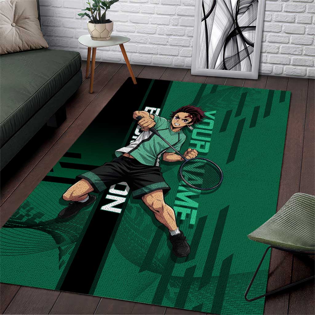 Personalized Tanjiro Badminton Green Action Pose Area Rug Dynamic Sports Design - The Mazicc