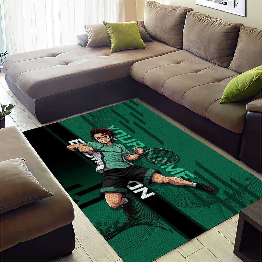 Personalized Tanjiro Badminton Green Action Pose Area Rug Dynamic Sports Design - The Mazicc