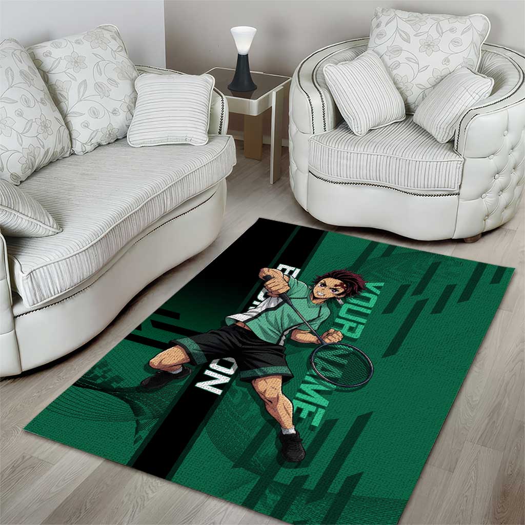 Personalized Tanjiro Badminton Green Action Pose Area Rug Dynamic Sports Design - The Mazicc