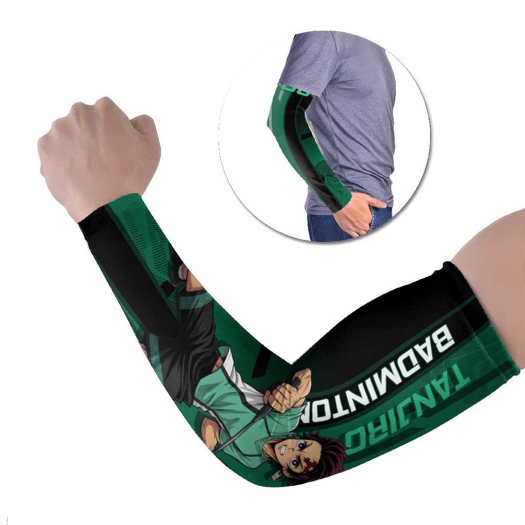 Personalized Tanjiro Badminton Green Action Pose Arm Sleeves Dynamic Sports Design - The Mazicc