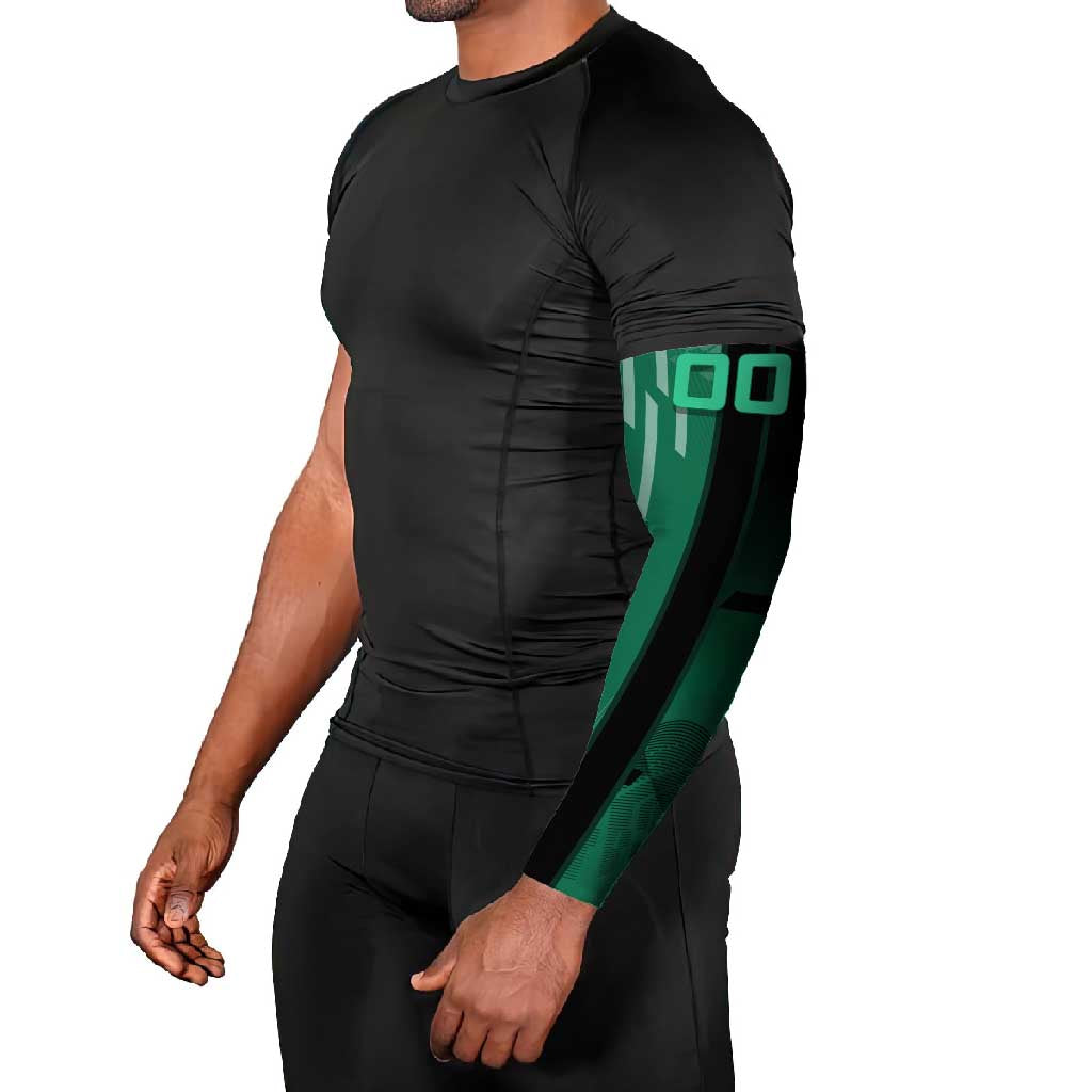 Personalized Tanjiro Badminton Green Action Pose Arm Sleeves Dynamic Sports Design - The Mazicc