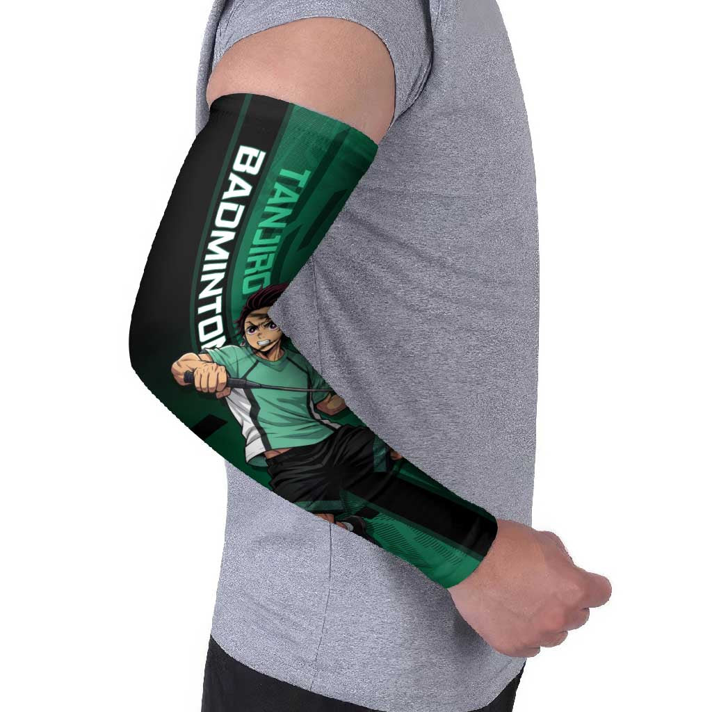 Personalized Tanjiro Badminton Green Action Pose Arm Sleeves Dynamic Sports Design - The Mazicc