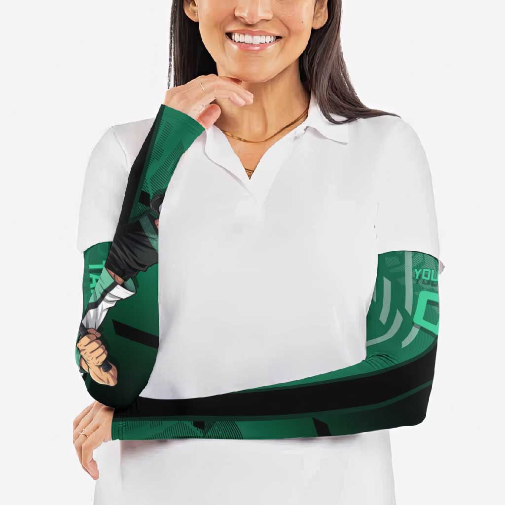 Personalized Tanjiro Badminton Green Action Pose Arm Sleeves Dynamic Sports Design - The Mazicc