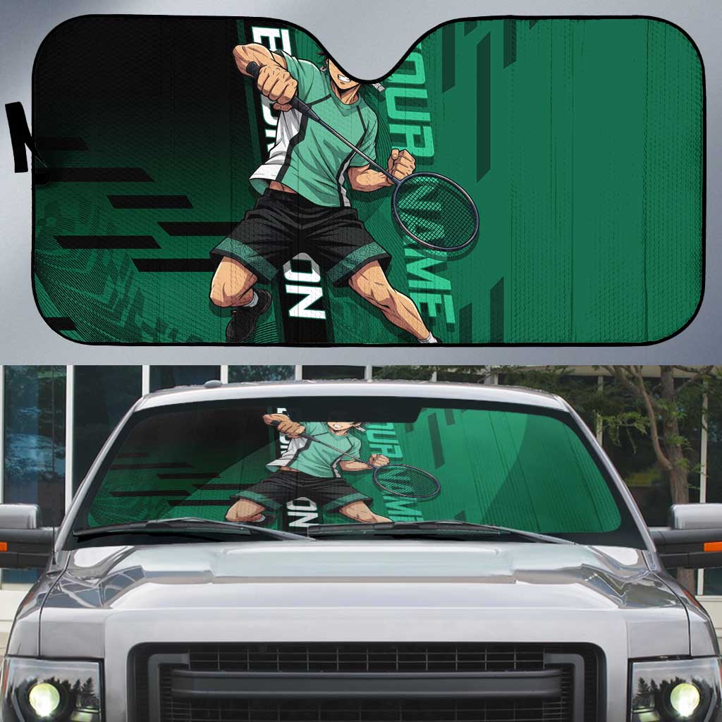 Personalized Tanjiro Badminton Green Action Pose Auto Sun Shade Dynamic Sports Design - The Mazicc