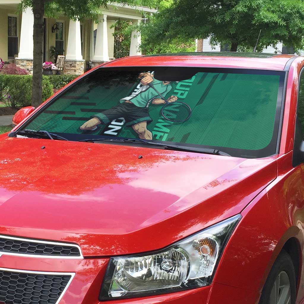Personalized Tanjiro Badminton Green Action Pose Auto Sun Shade Dynamic Sports Design - The Mazicc