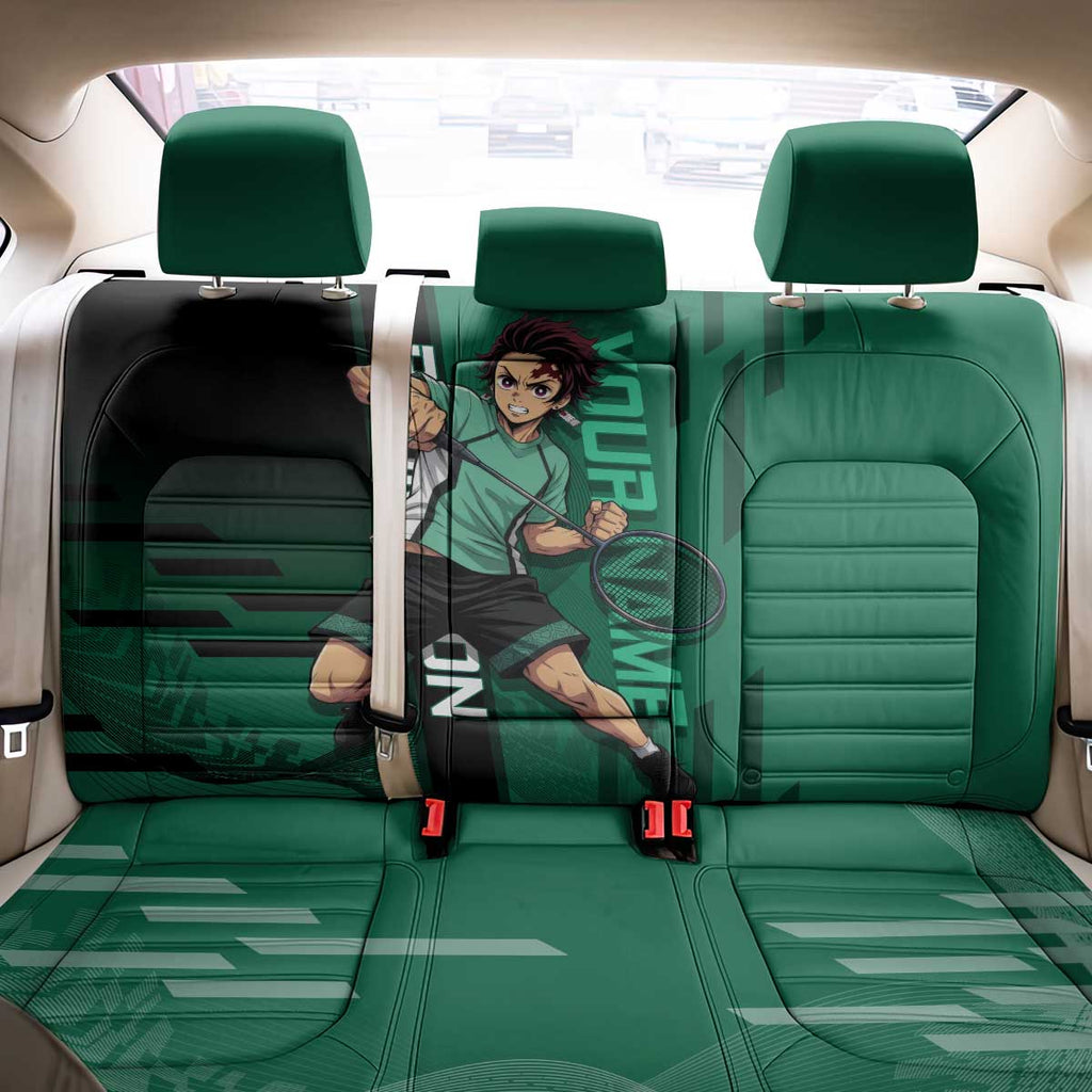 Personalized Tanjiro Badminton Green Action Pose Back Car Seat Cover Dynamic Sports Design - The Mazicc