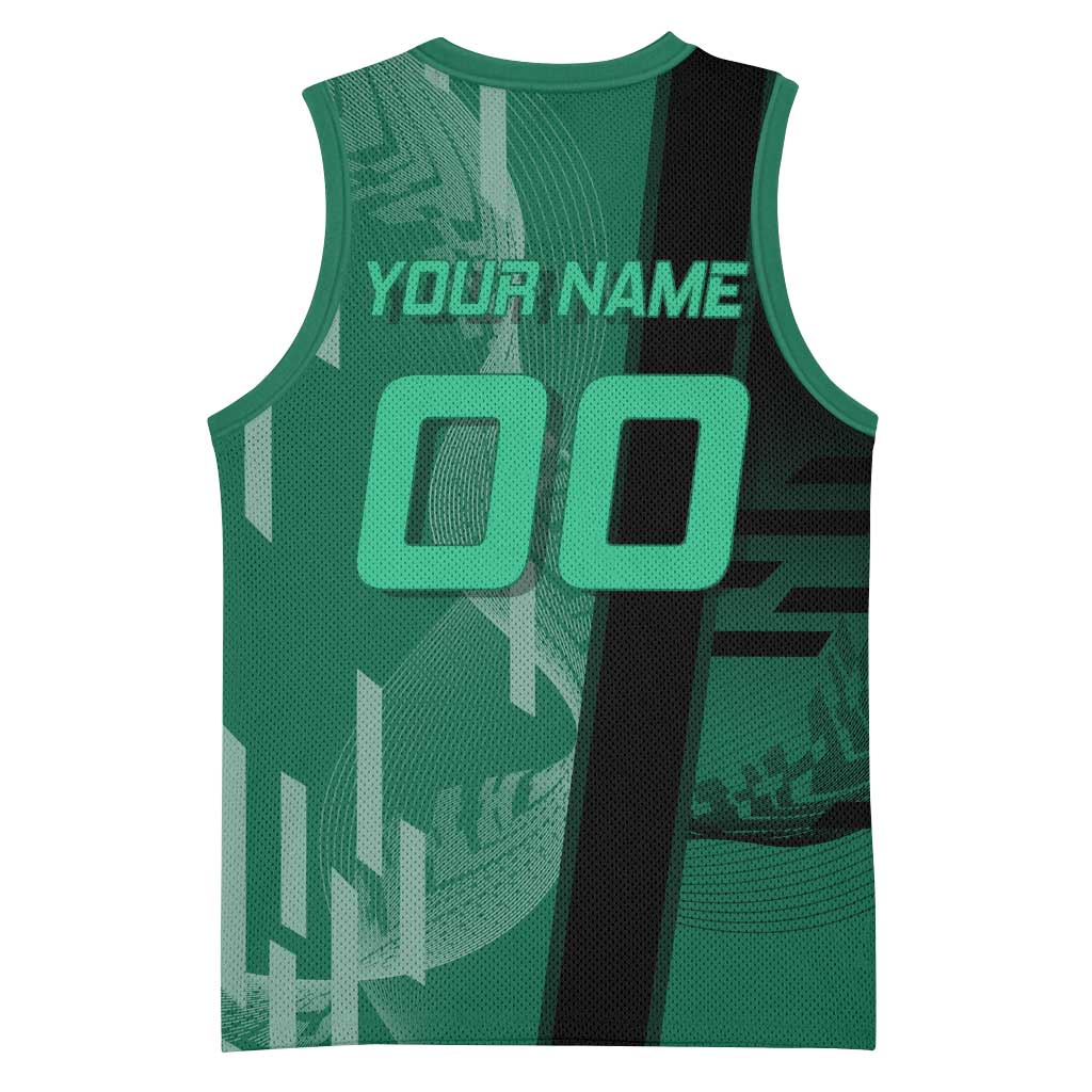 Personalized Tanjiro Badminton Green Action Pose Basketball Jersey Dynamic Sports Design - The Mazicc