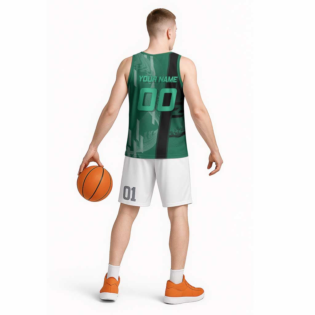 Personalized Tanjiro Badminton Green Action Pose Basketball Jersey Dynamic Sports Design - The Mazicc