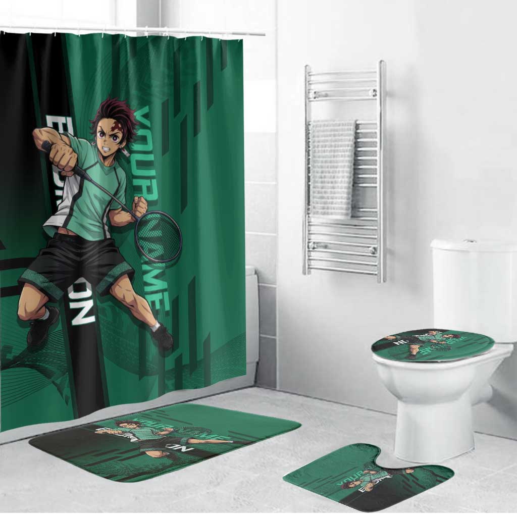 Personalized Tanjiro Badminton Green Action Pose Bathroom Set Dynamic Sports Design - The Mazicc