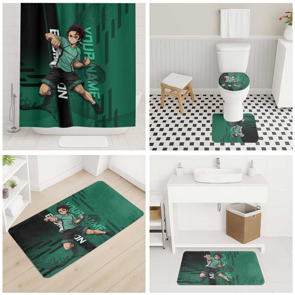 Personalized Tanjiro Badminton Green Action Pose Bathroom Set Dynamic Sports Design - The Mazicc