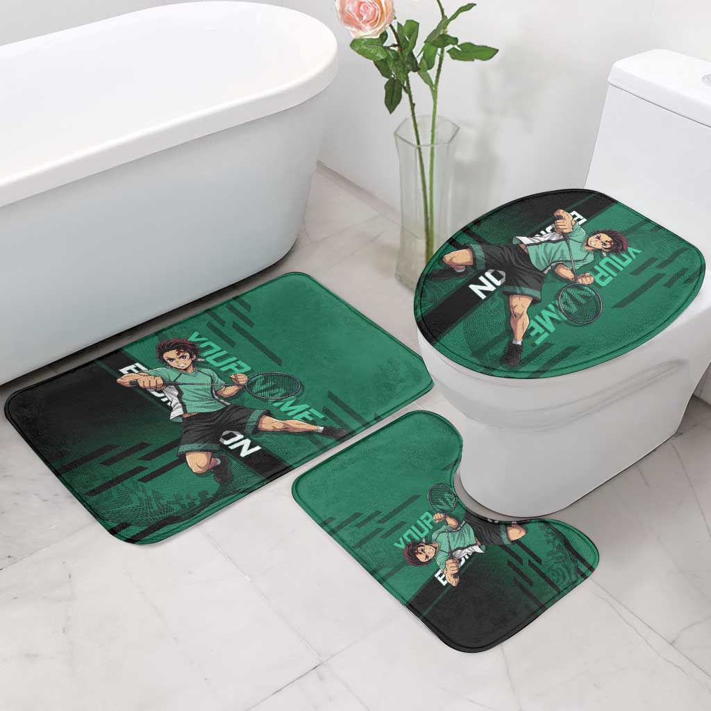 Personalized Tanjiro Badminton Green Action Pose Bathroom Set Dynamic Sports Design - The Mazicc
