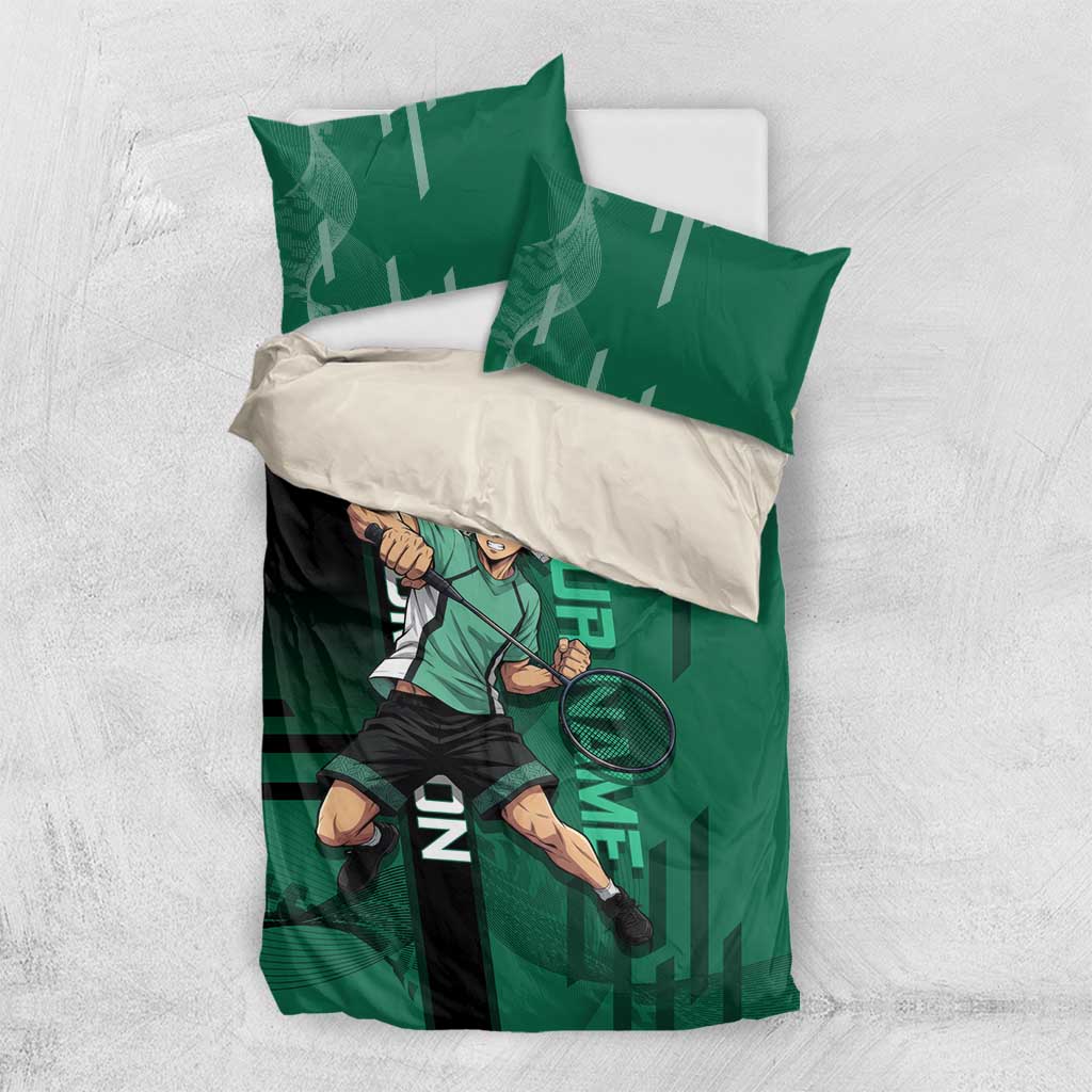 Personalized Tanjiro Badminton Green Action Pose Bedding Set Dynamic Sports Design - The Mazicc