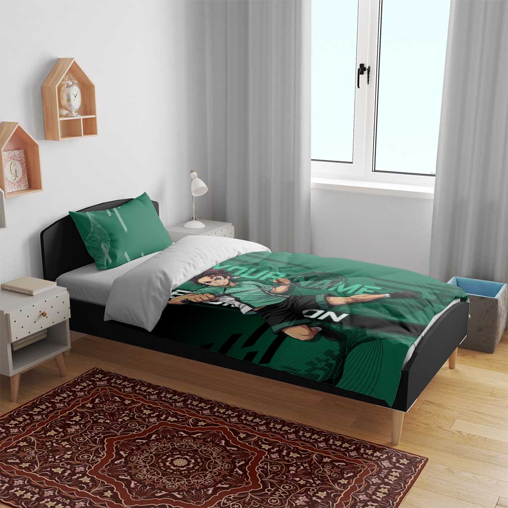 Personalized Tanjiro Badminton Green Action Pose Bedding Set Dynamic Sports Design - The Mazicc