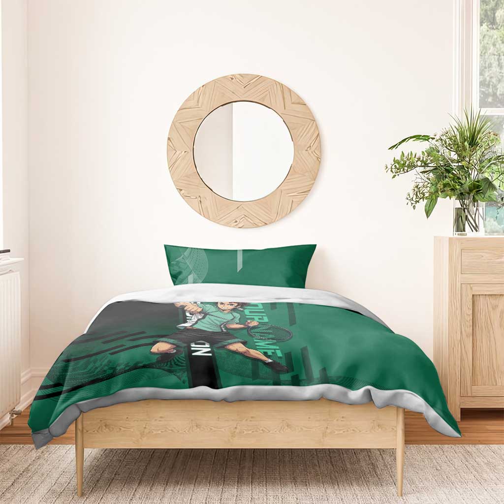 Personalized Tanjiro Badminton Green Action Pose Bedding Set Dynamic Sports Design - The Mazicc