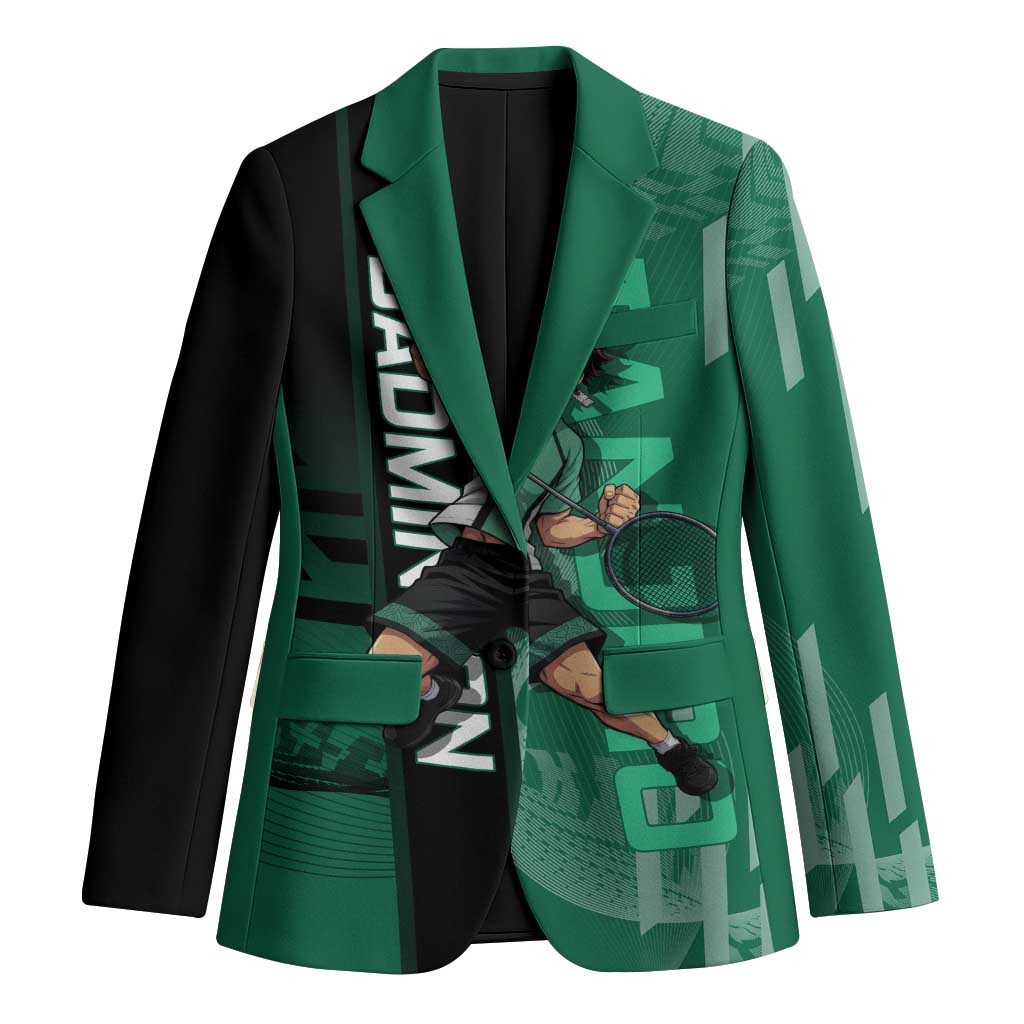 Personalized Tanjiro Badminton Green Action Pose Blazer Dynamic Sports Design - The Mazicc